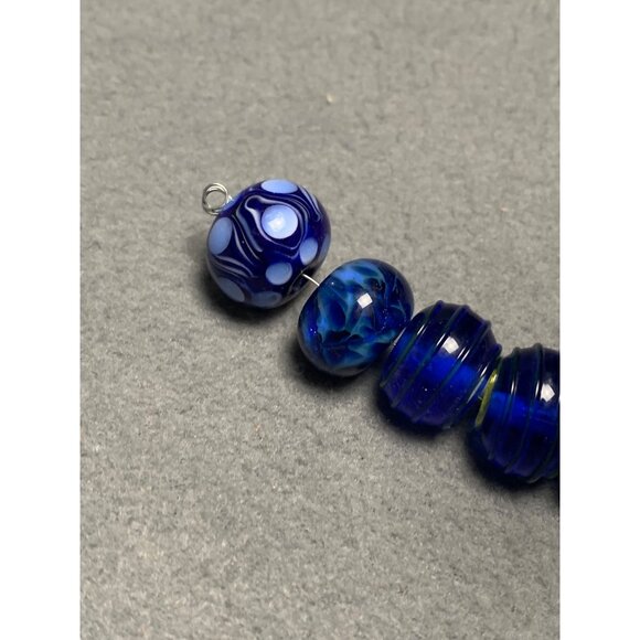 Handmade Blue Lampwork Glass Beads Strand for Jewelry Making & Crafting Projects - Picture 5 of 7